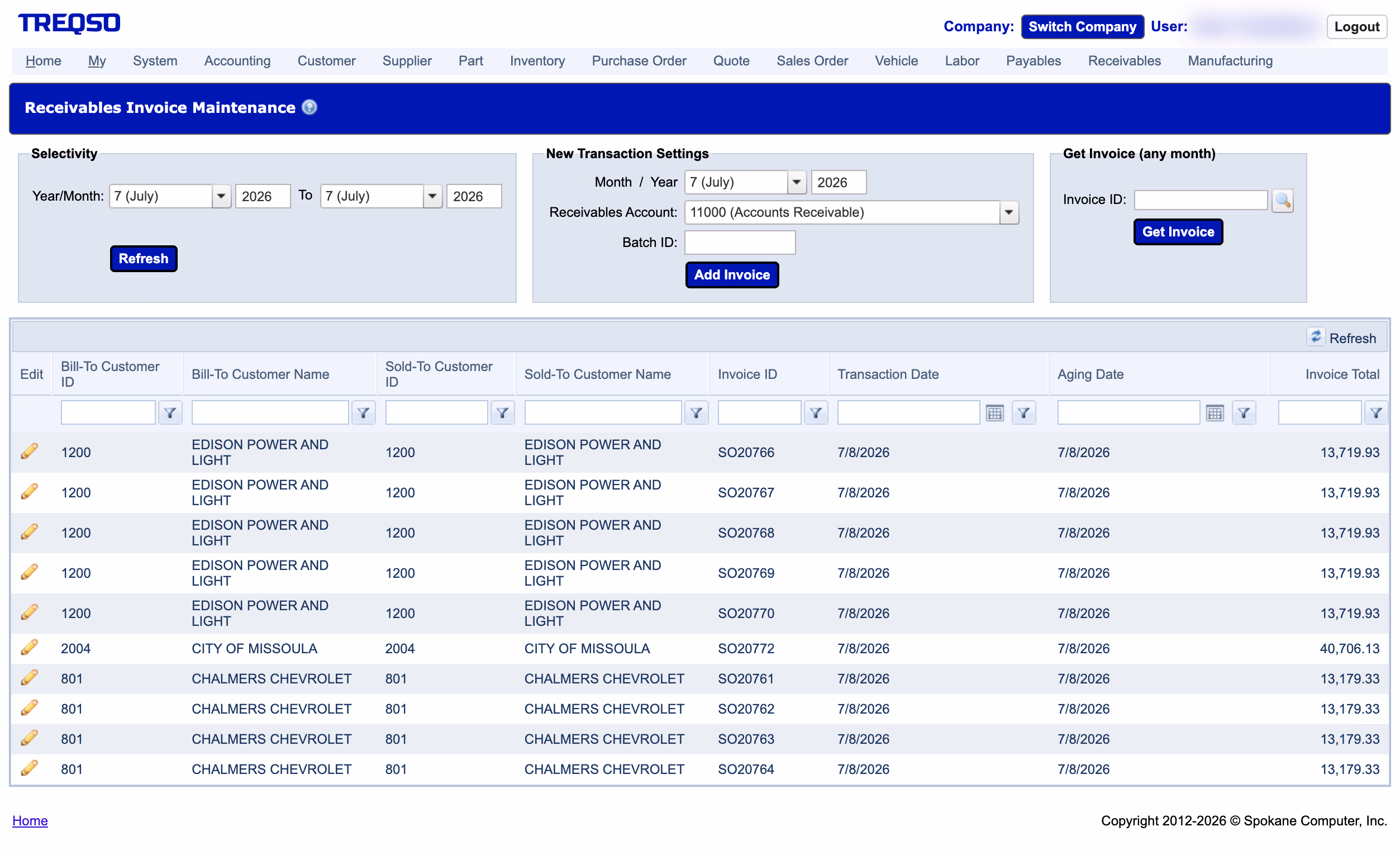Accounts Receivable Module screenshot