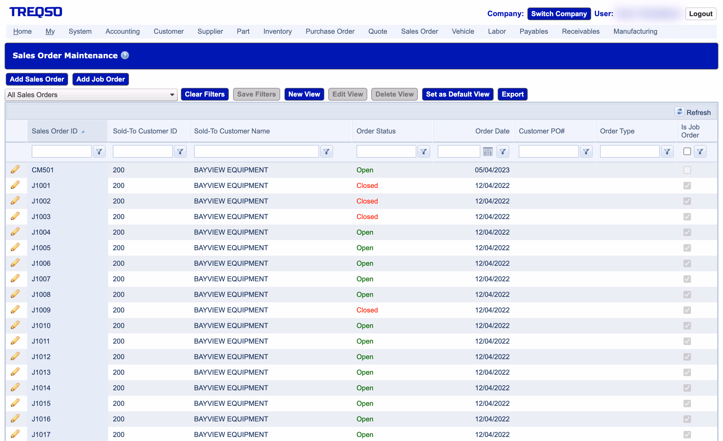 Sales Order / Job Order Module screenshot